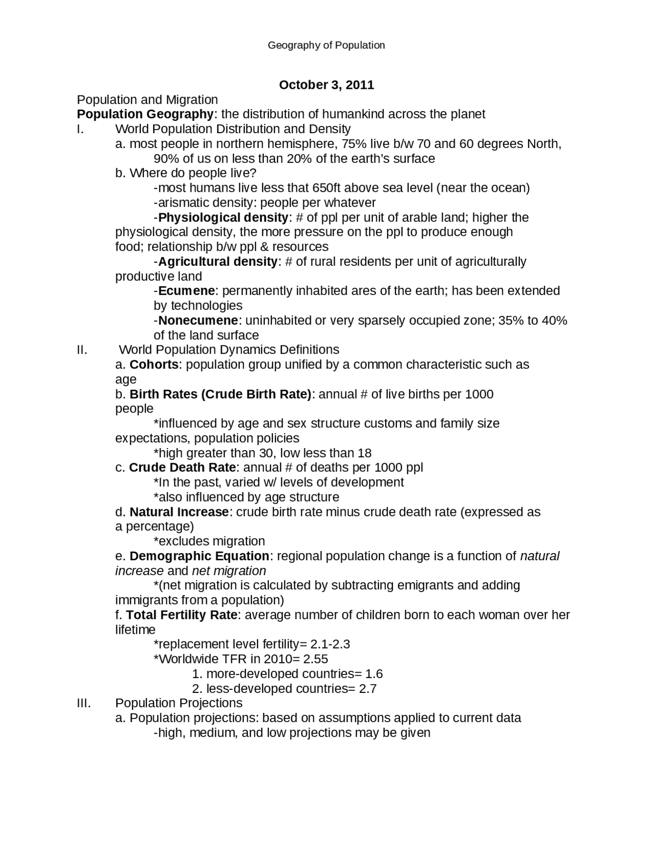 Lecture Notes on Geography of Population | GR 100 | Study notes ...