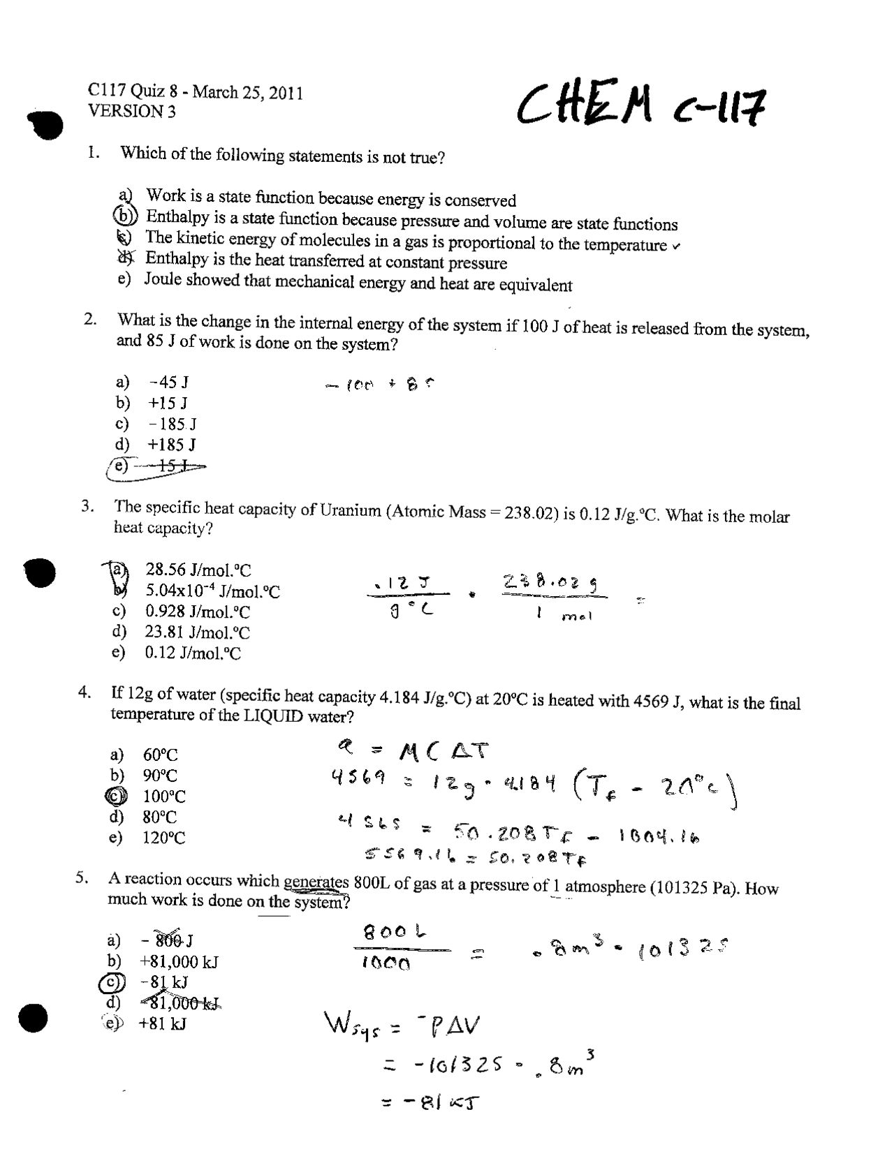5 Questions in Principle of Chemistry - Quiz 8 | CHEM | Quizzes Chemistry |  Docsity