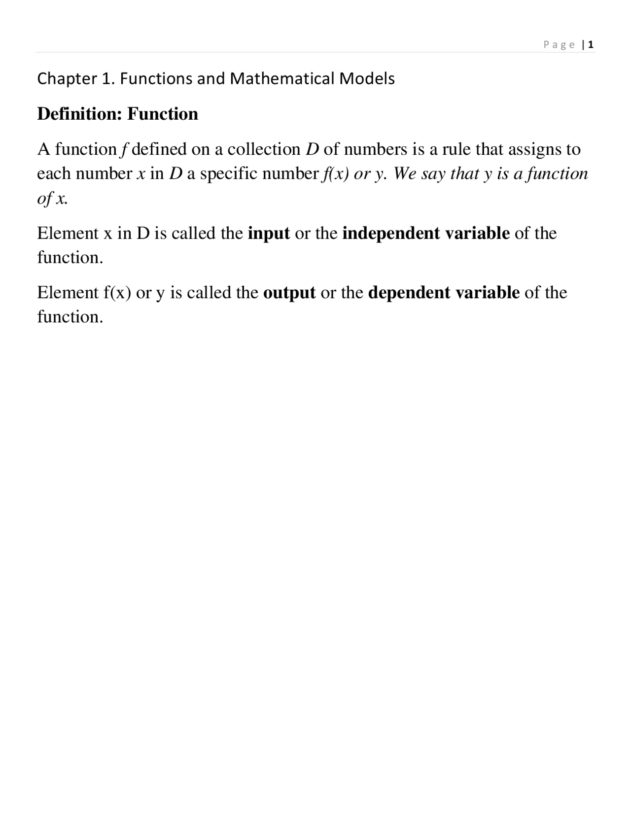 Functions and Mathematical Models - Lecture Notes | MATH 1101 - Docsity