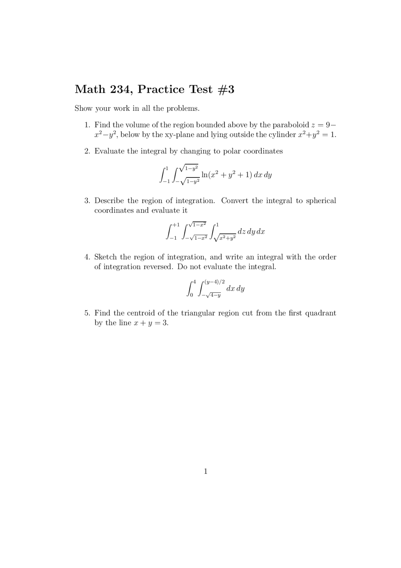 Practice Test 3 | Multivariable Calculus | MTH 234 - Docsity