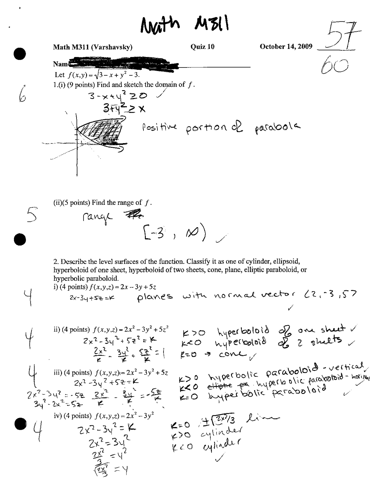 Problems with Solutions - Quiz 10 - Calculus 3 - Fall 2009 | MATH ...