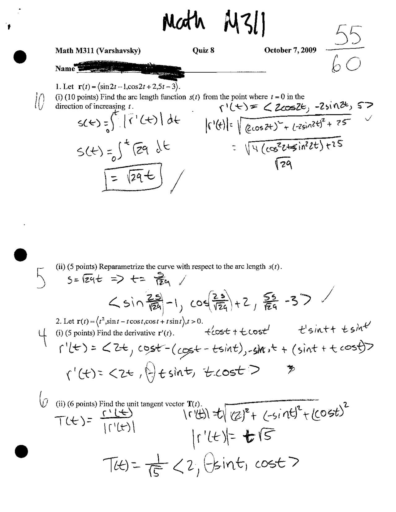 Quiz 8 Questions on Calculus 3 with Solutions | MATH - Docsity