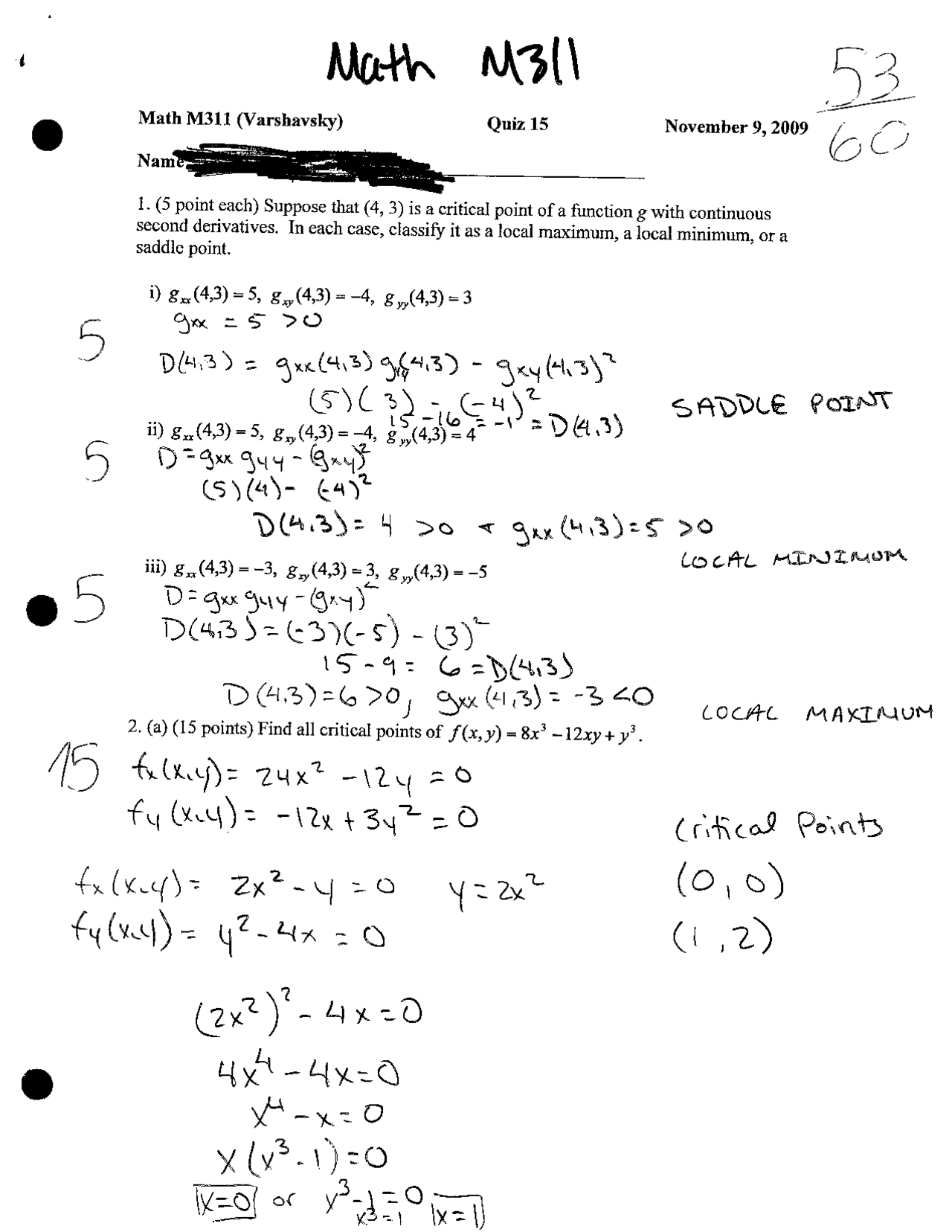 Questions with Solution of Calculus 3 - Quiz 15 | MATH - Docsity