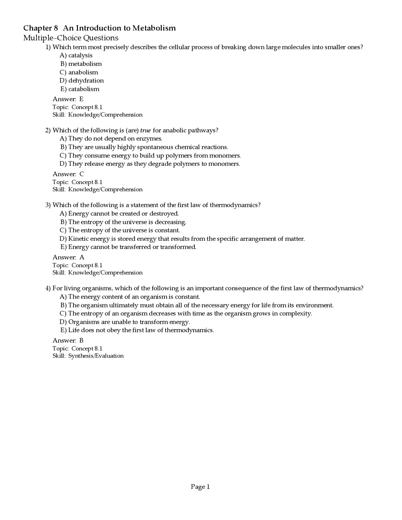 Mcqs For An Introduction To Metabolism - Cell Biology | Biol 127 - Docsity Mcqs For An Introduction To Metabolism - Cell Biology | Biol 127 - Docsity