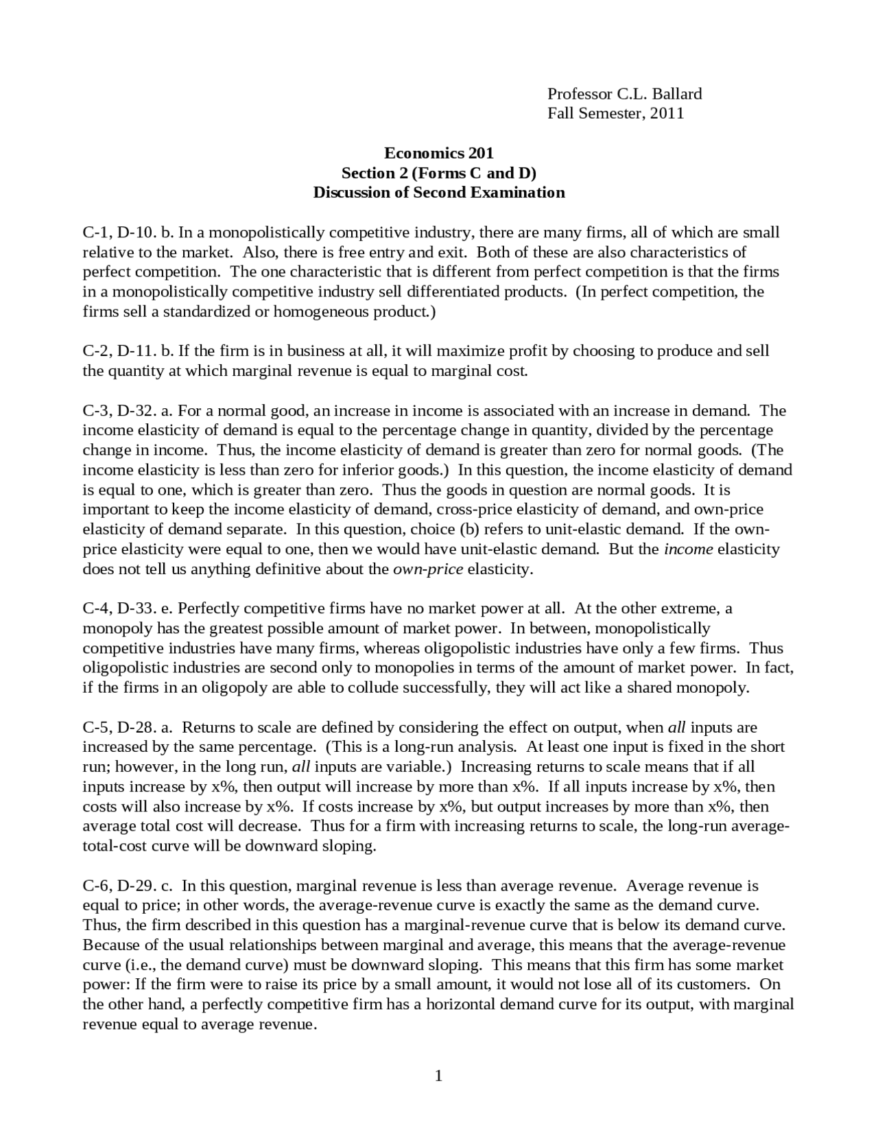 Exam 2 Answers - Introduction to Microeconomics | EC 201 | Study notes ...