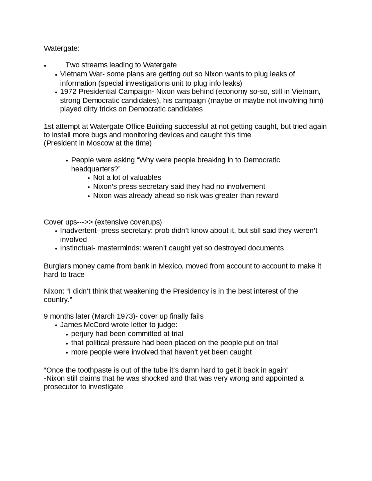 Watergate Notes on American Government POLS 1101 Docsity