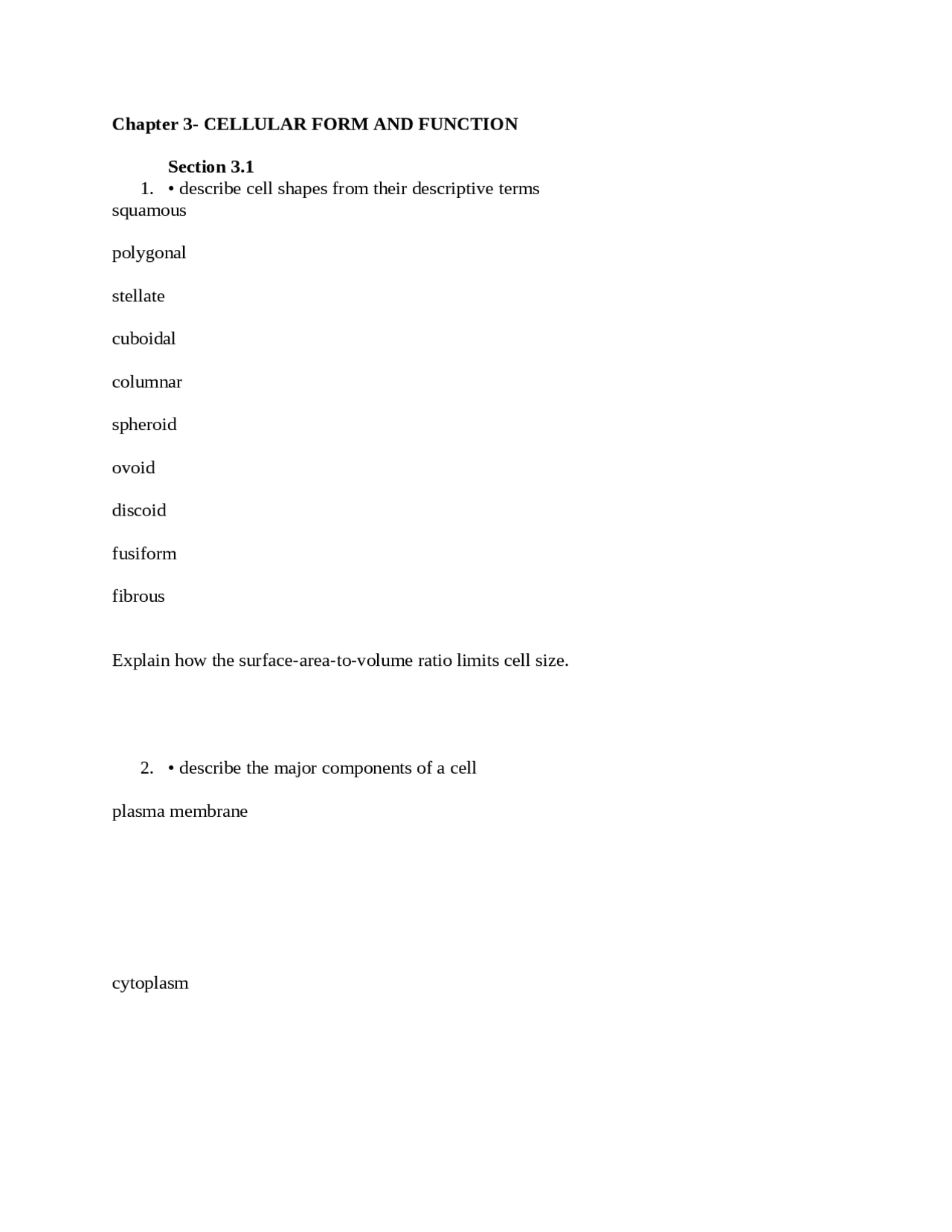 Cellular Form and Functions in Human Anatomy and Physiology | BMSP 2135 ...