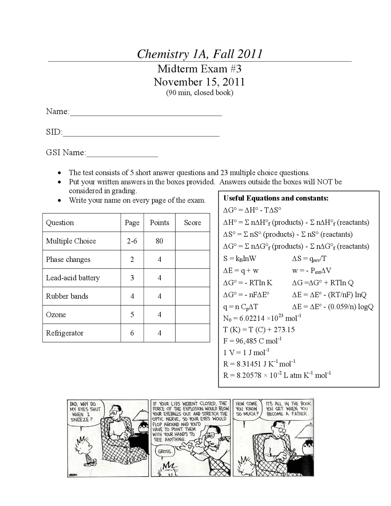 23 Questions for Midterm Exam 3 - General Chemistry | CHEM 1A - Docsity