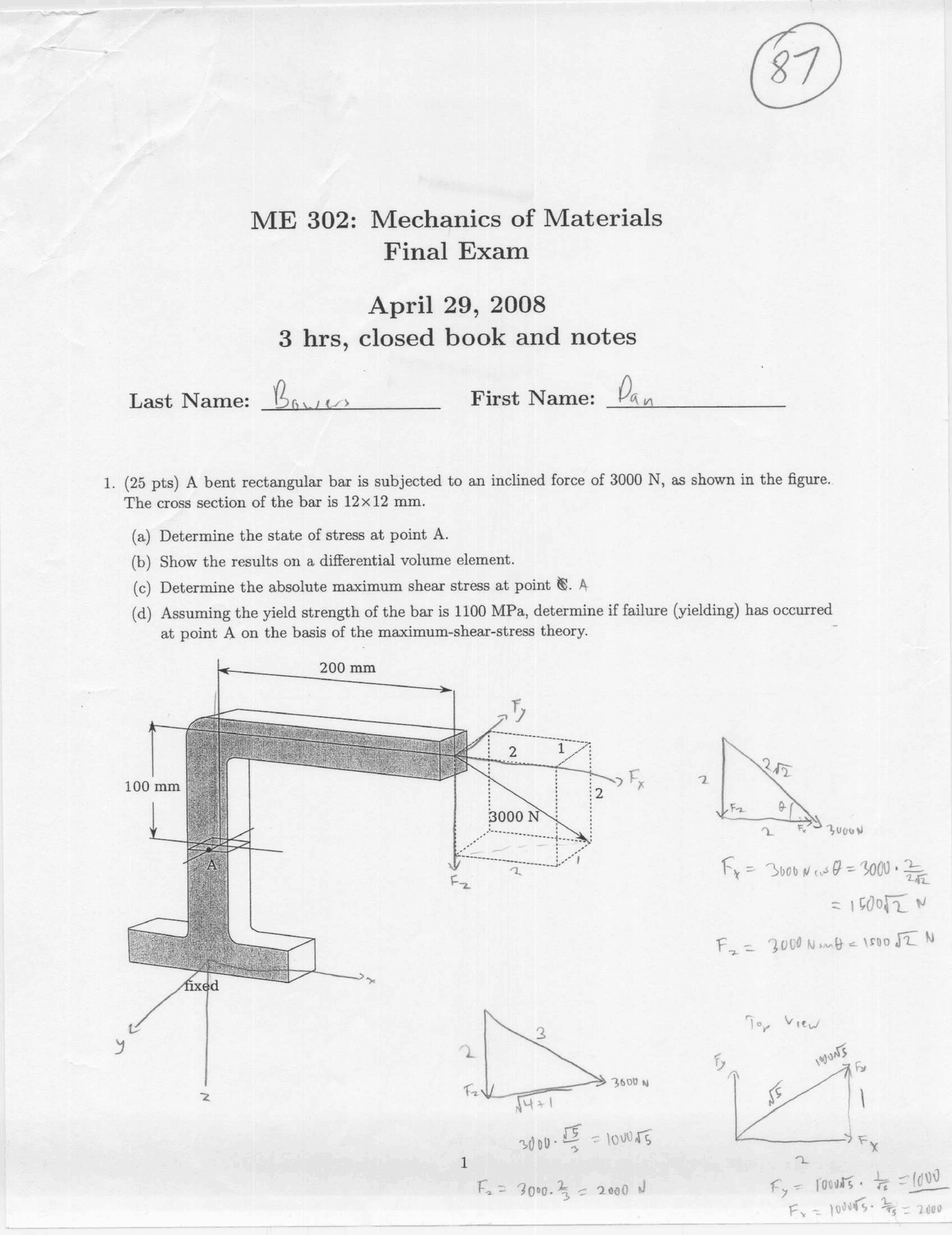 Final Exam with Solution - Mechanics of Materials | M E 302 | Exams ...