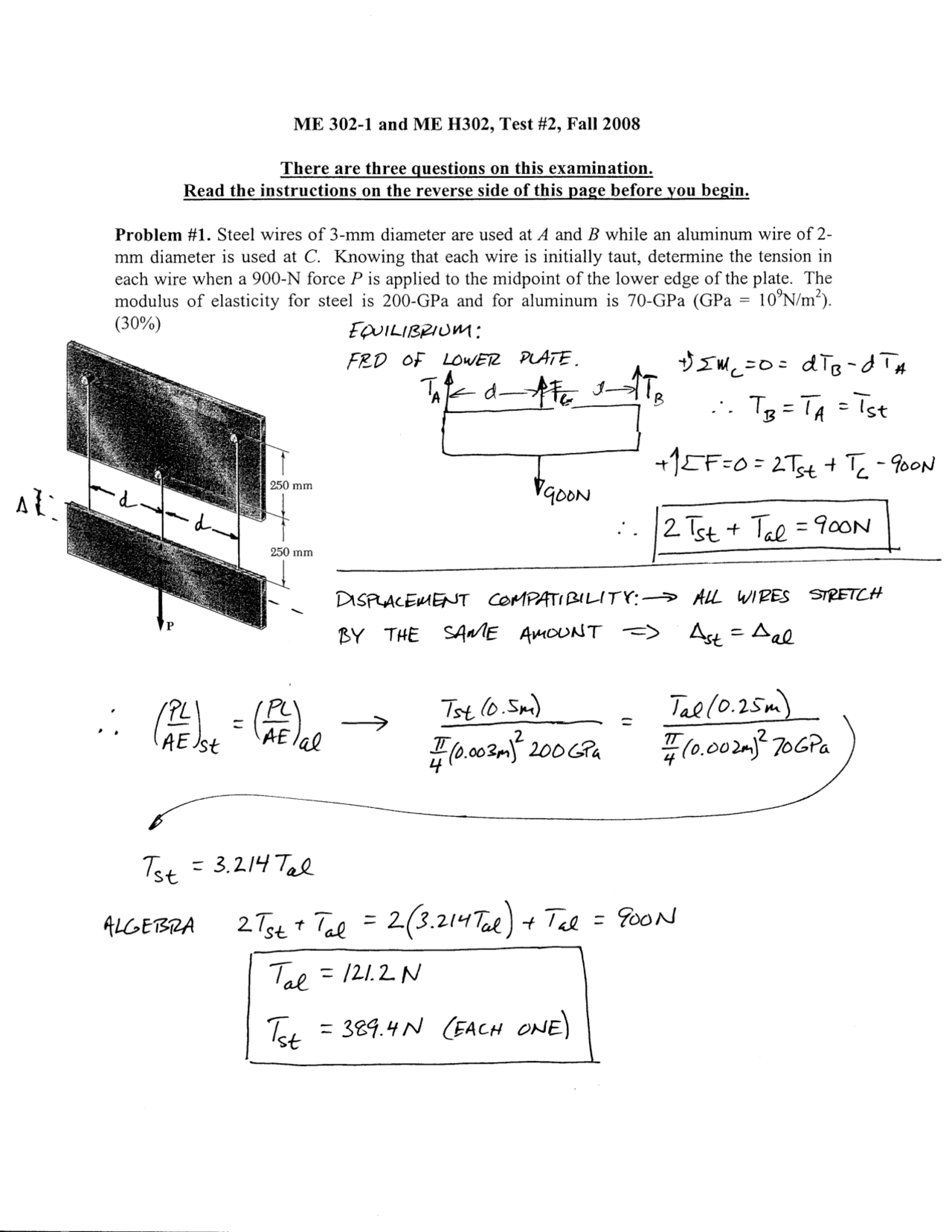 Test 2 Solved | Mechanics of Materials 2008 | M E 302 - Docsity