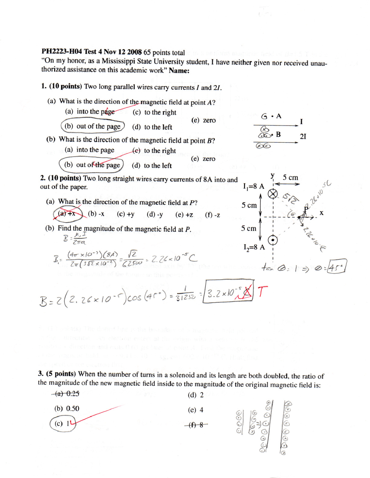 Exam 4 with Solution Key for Physics II | PH 2223 - Docsity