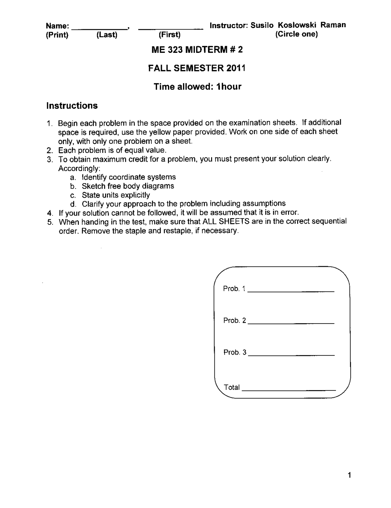 Midterm Exam 2 with Solutions | Mechanics of Materials | ME 32300 - Docsity