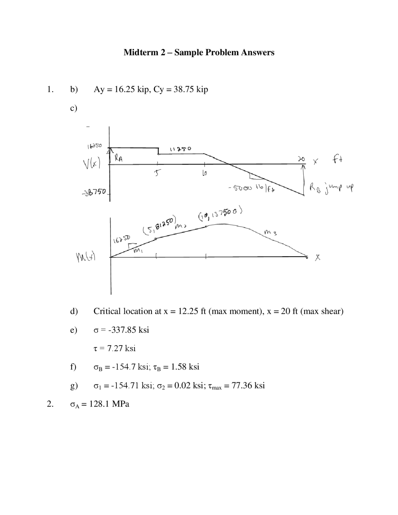 Midterm Exam 2 Sample Problem Answers - Mechanics of Materials | ME ...