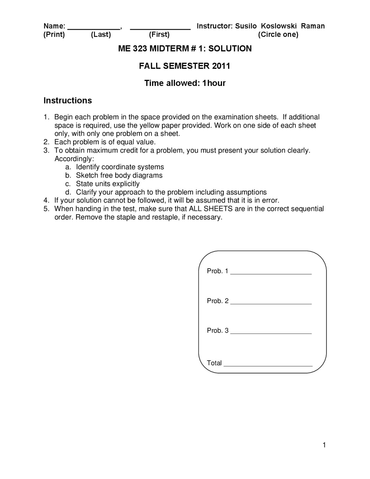 Midterm 1 Solution | Mechanics of Materials | ME 32300 | Exams ...