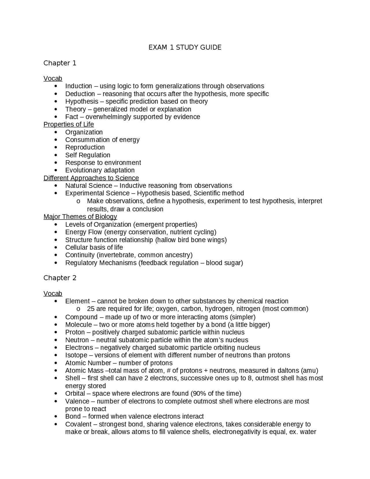 Exam Study Guide - Principles of Biology I | BSCI 105 - Docsity