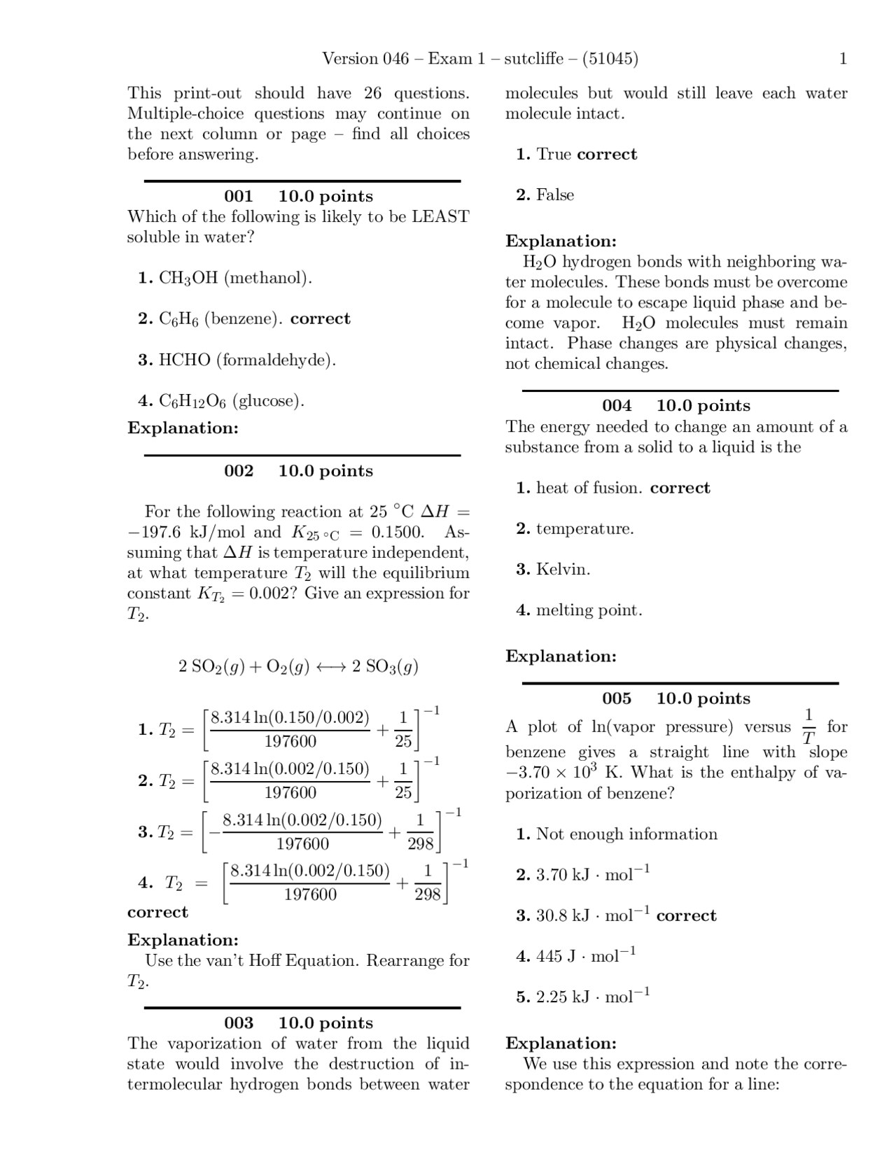 Exam 1 Questions with Solutions - Principles of Chemistry II | CH 302 ...