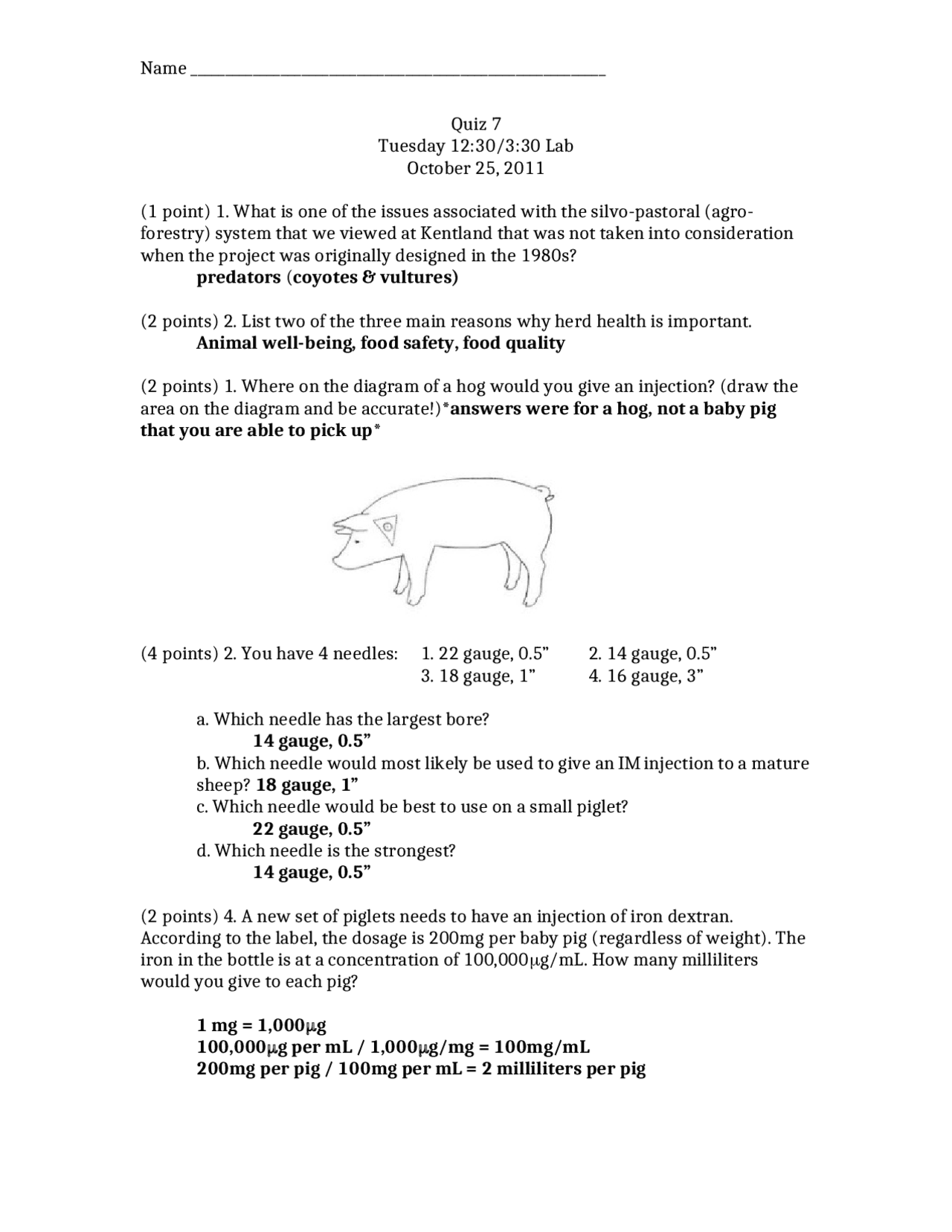 Animal and Poultry Science Lab Quiz with Solution APSC 1464 Docsity