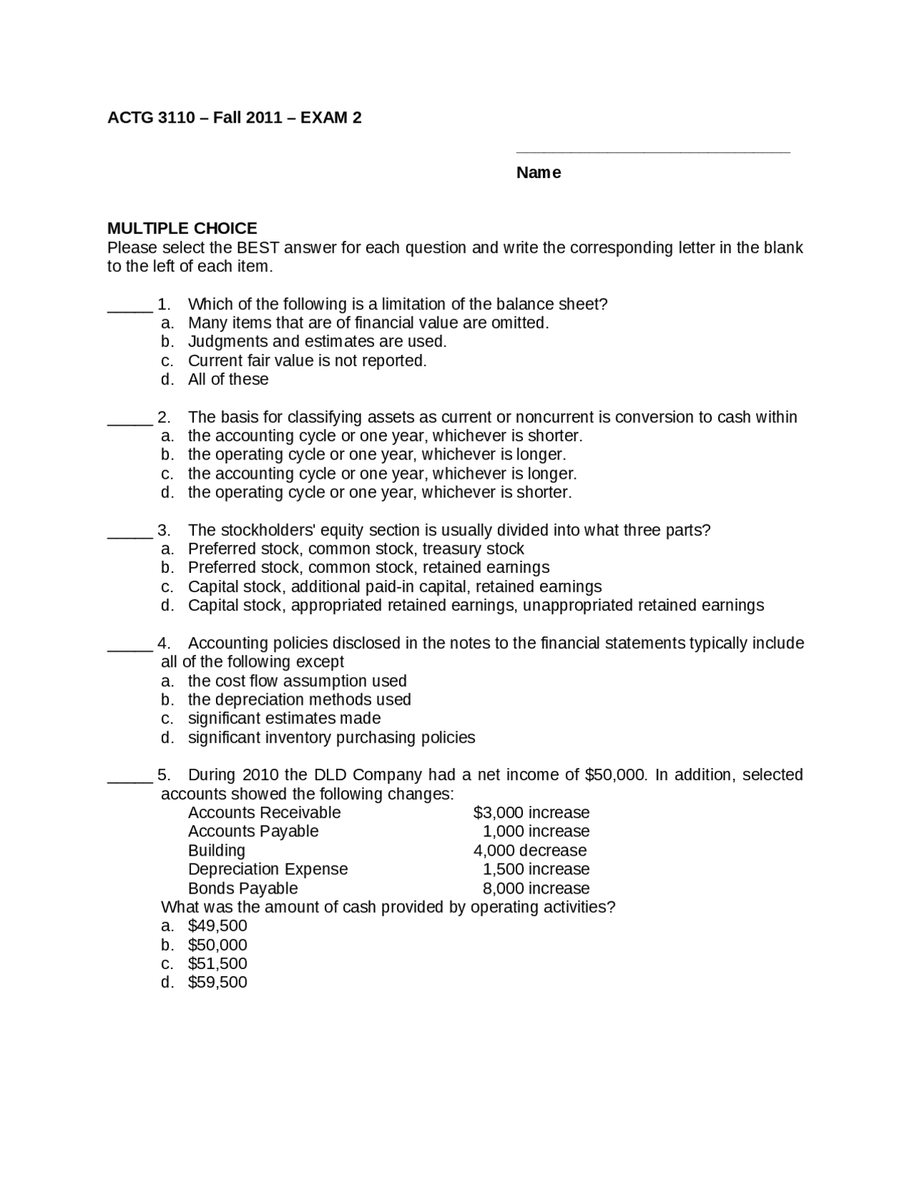 24 Questions on Intermediate Accounting I - Examination 2 | ACTG 3110 ...