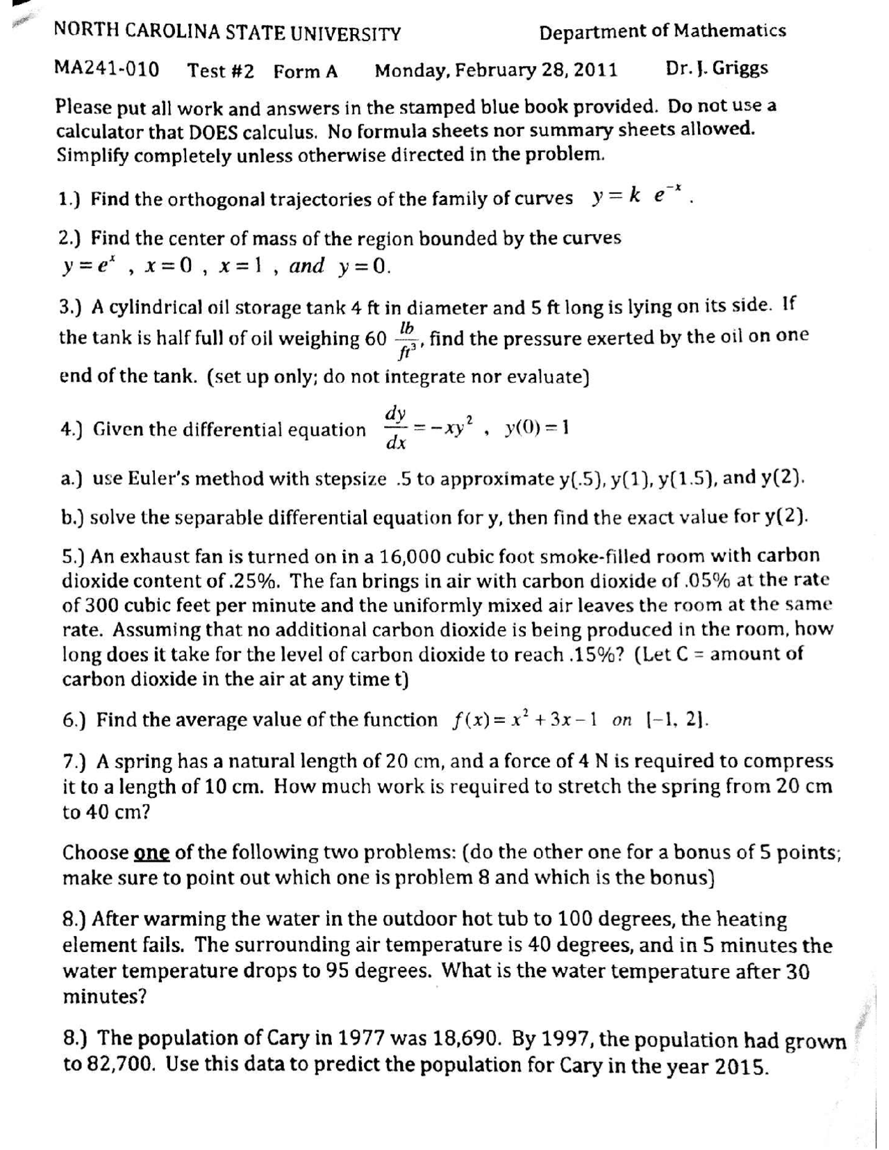 8 Questions on Calculus II Test | MA 241 - Docsity