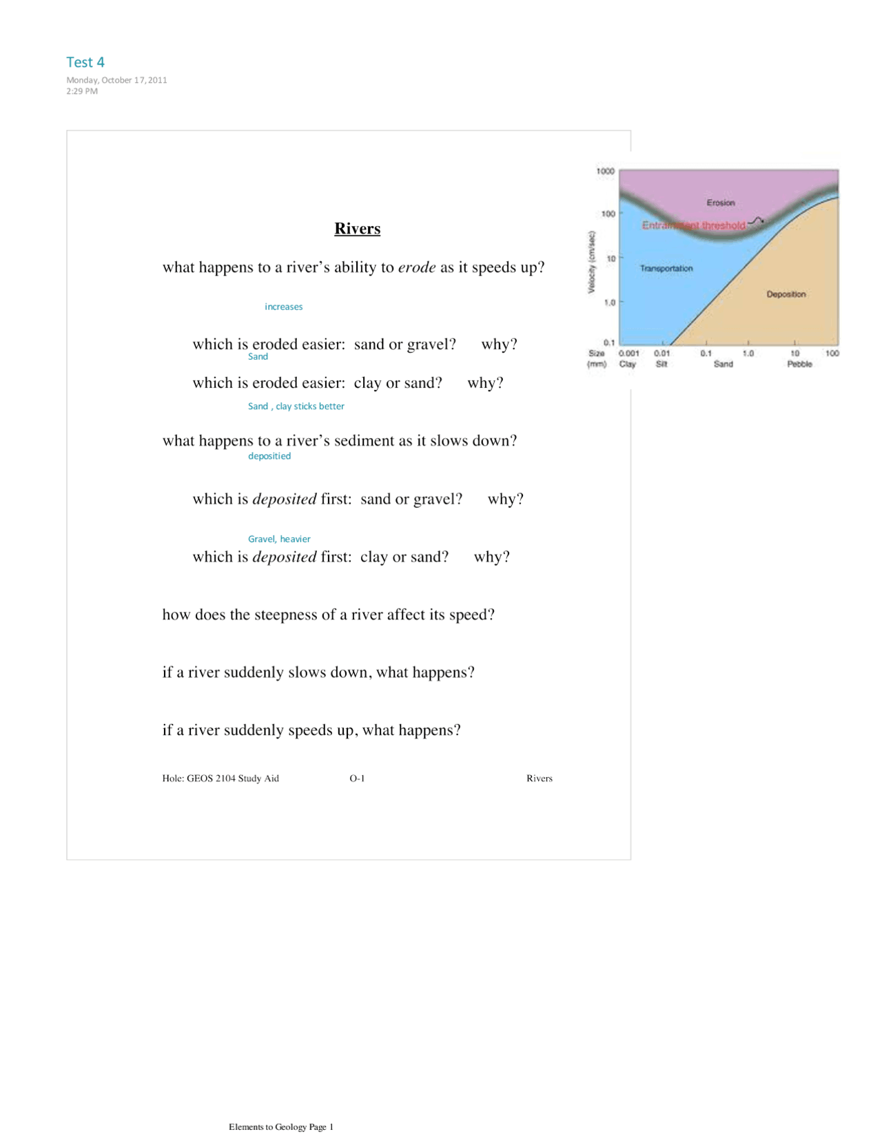 Lecture Notes on Rivers - Elements of Geology | GEOS 2104 - Docsity