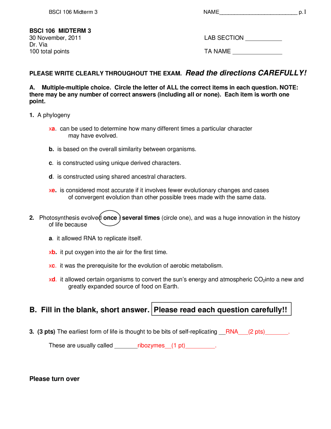 Midterm Exam 3 Solutions - Principles of Biology II | BSCI 106 - Docsity