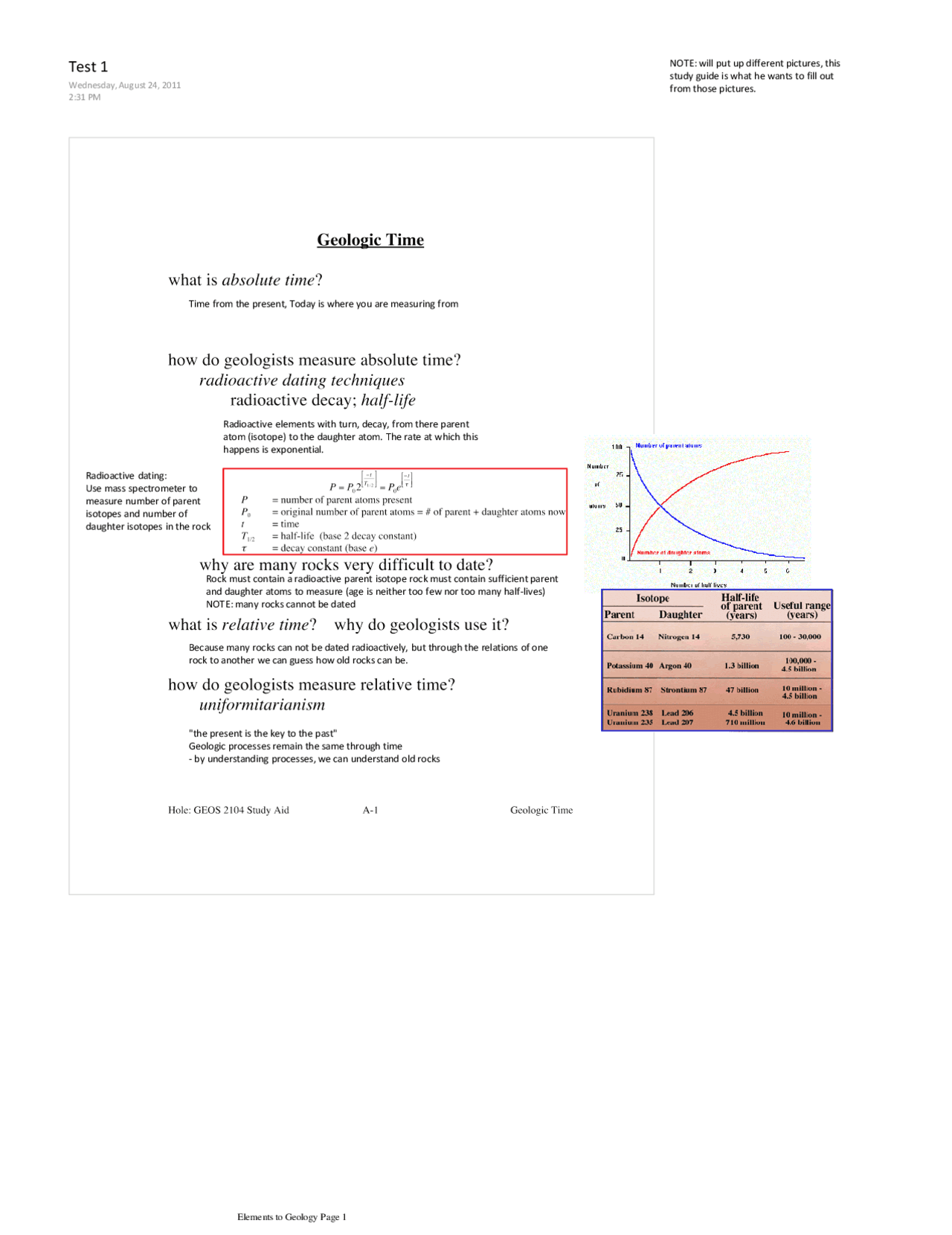 Study Guide for Test 1 - Elements of Geology | GEOS 2104 | Study notes ...