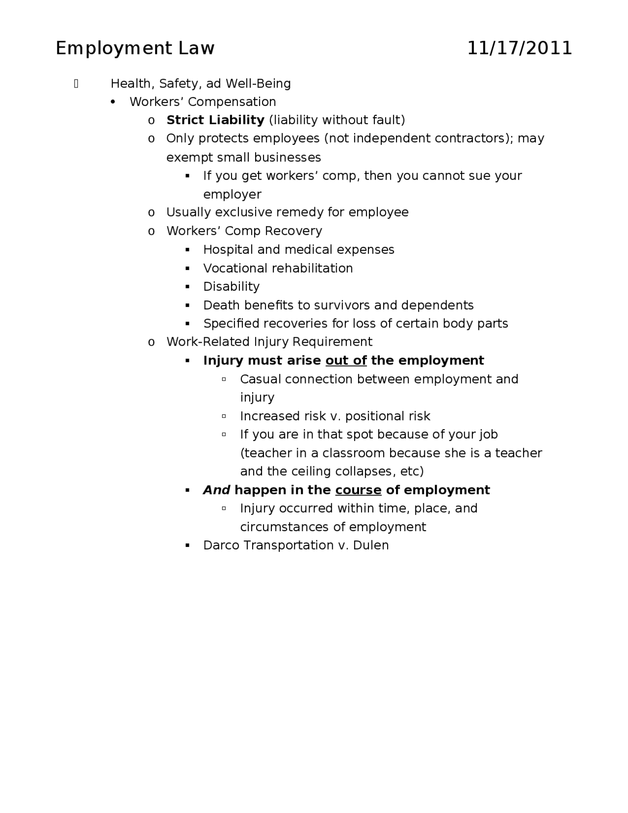 Exam 4 Notes for Employment Law | BUS - Docsity