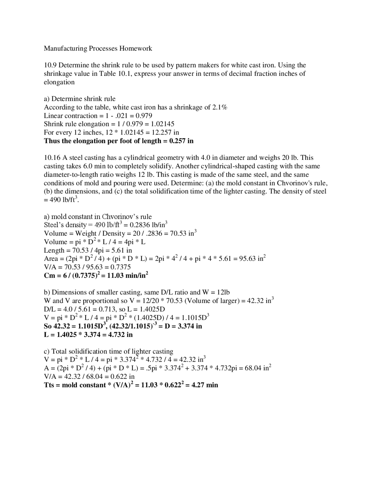 Shrink Rule Buoyancy Force Manufacturing Processes Homework Ise 24 Docsity