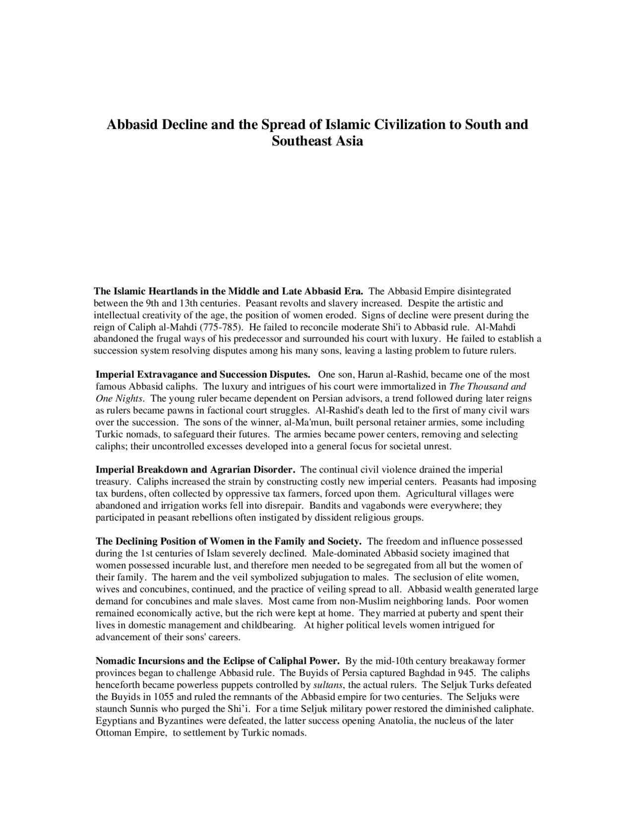 Abbasid Decline and the Spread of Islamic Civilization to South and ...