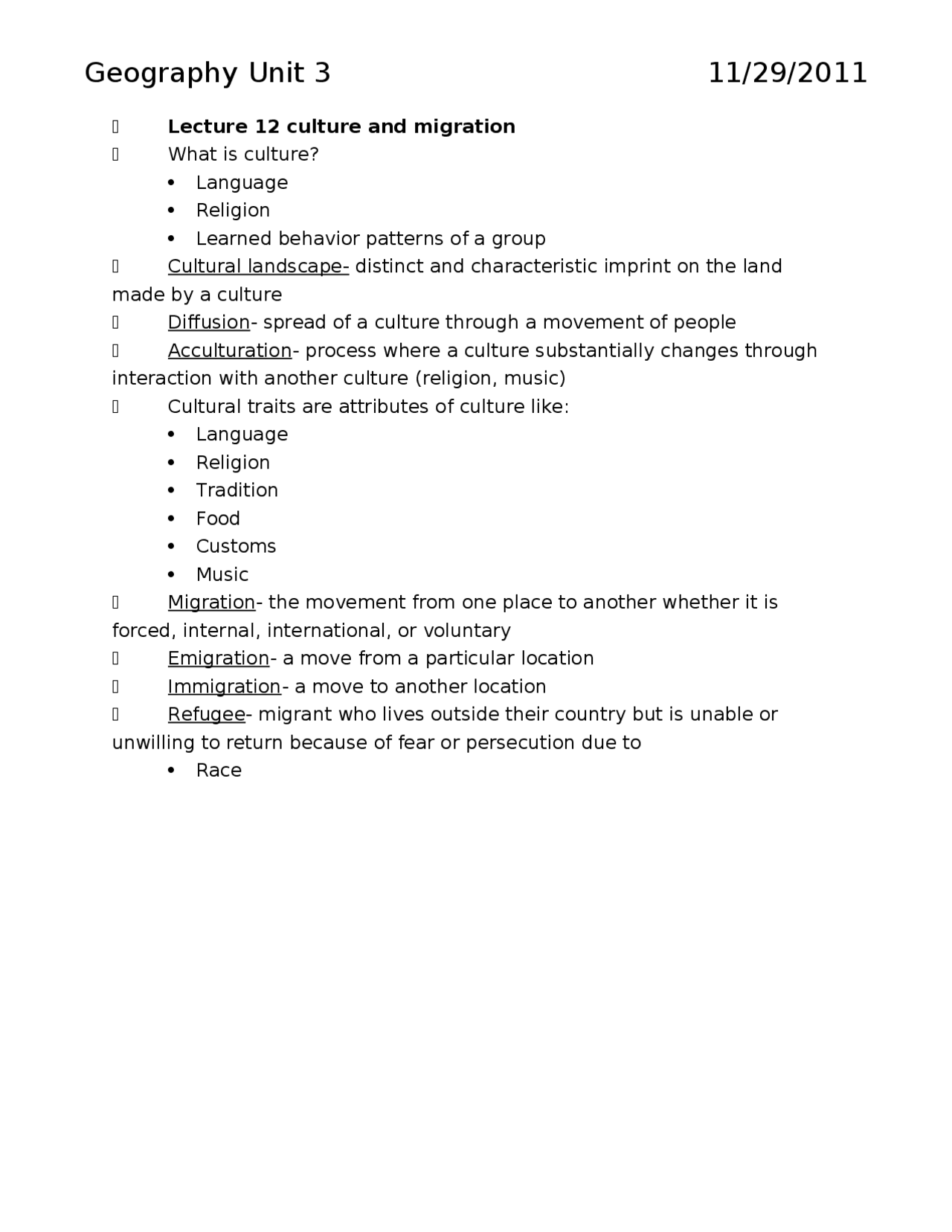 Exam 3 Study Guide - Introduction to Geography | GEOG 100 - Docsity