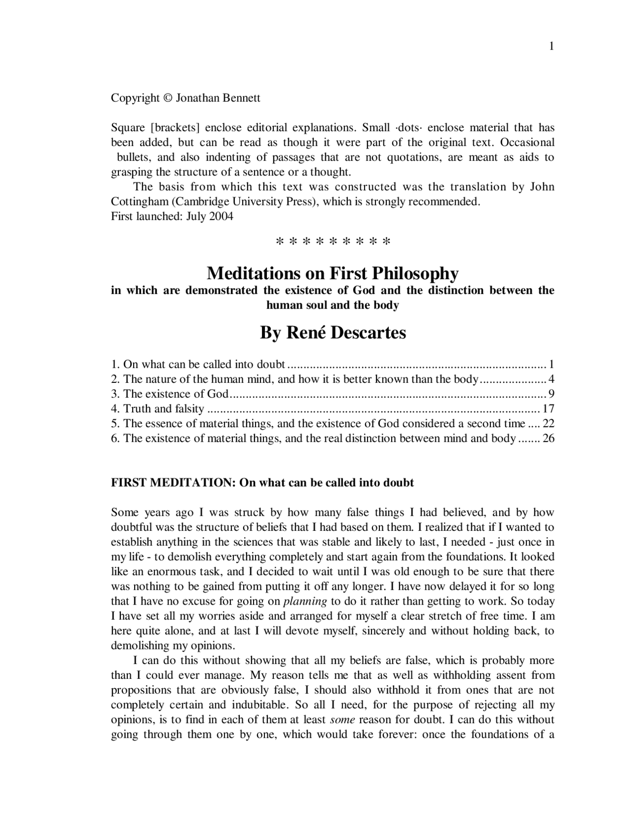 Meditations On First Philosophy Essay United Kingdom Philosophy