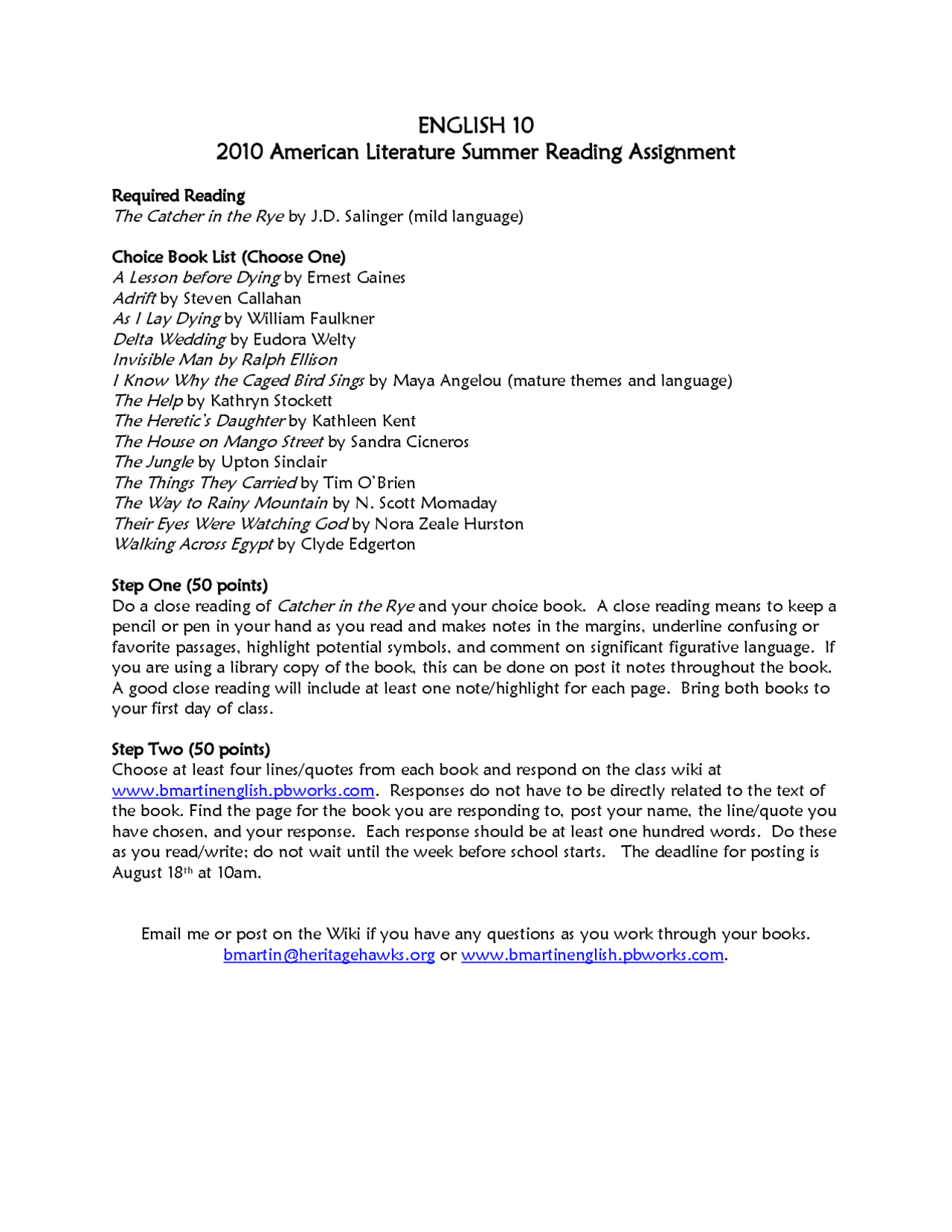 English 10 - Lecture Notes - United State Literature - Salinger - Docsity