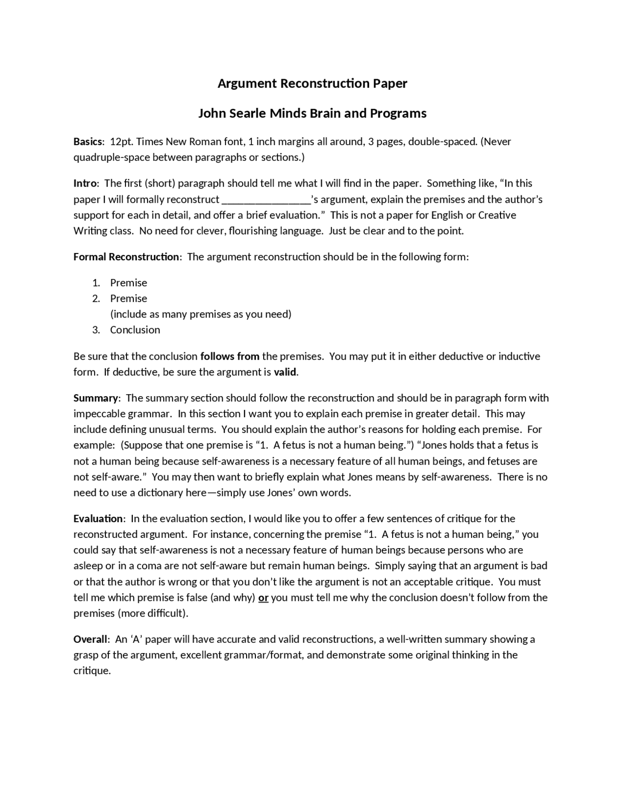 Argument Reconstruction Paper - General Introduction to Philosophy ...