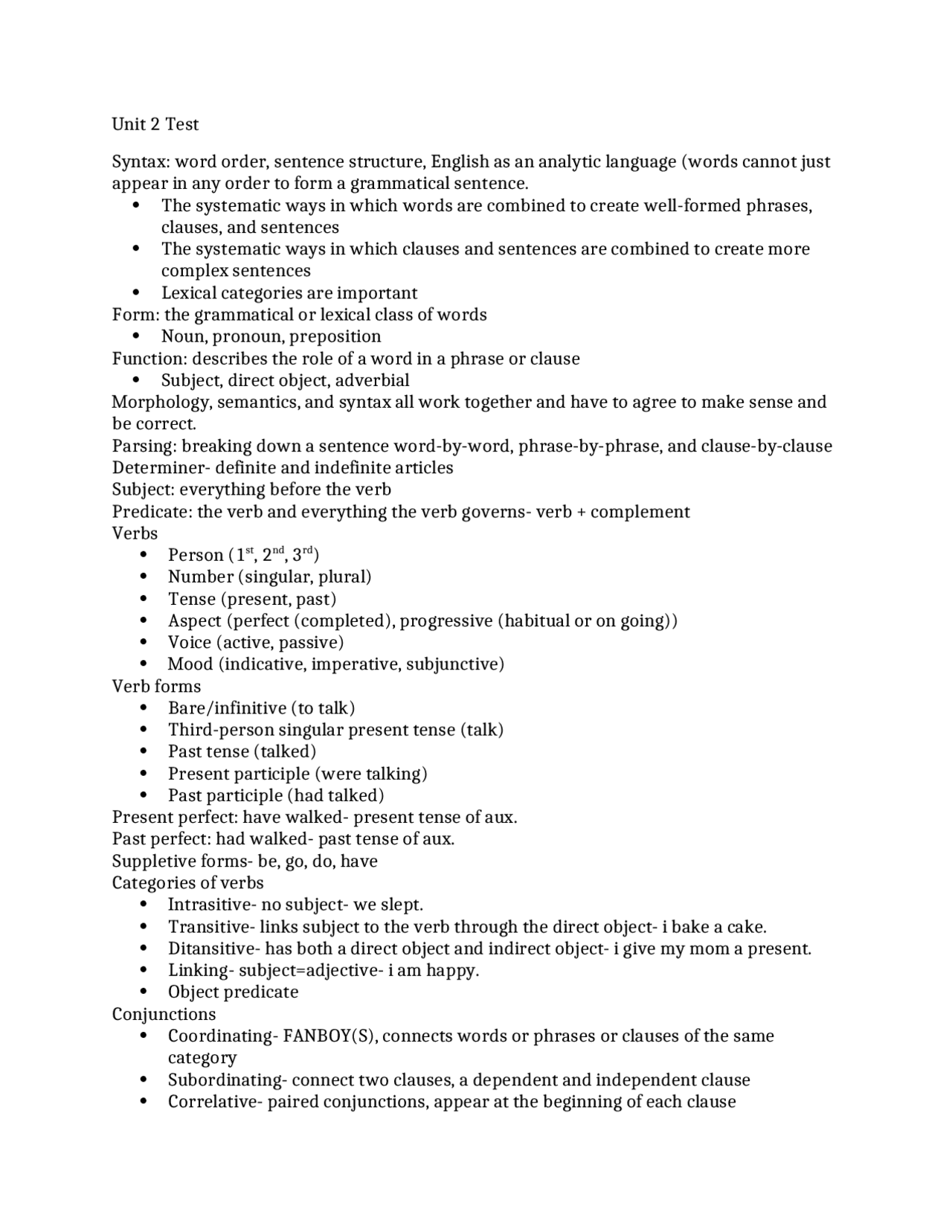 Descriptive Grammar English - Test 2 Study Guide | ENGL 2710 - Docsity