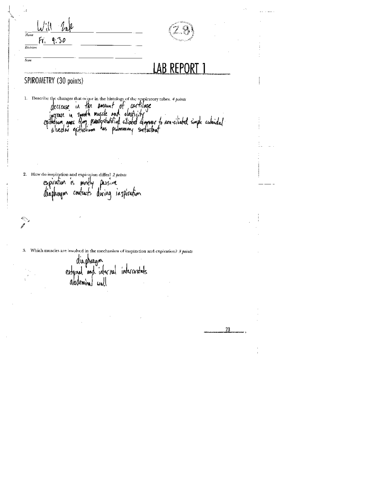 Spirometry Lab Report 1 Human Anatomy and Physiology BIOL 20400