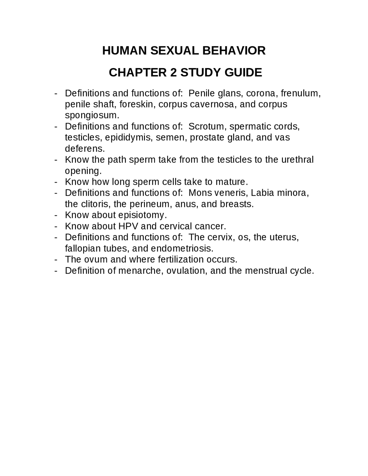 Study Guide - Human Sexual Behavior | PSY 3413 - Docsity