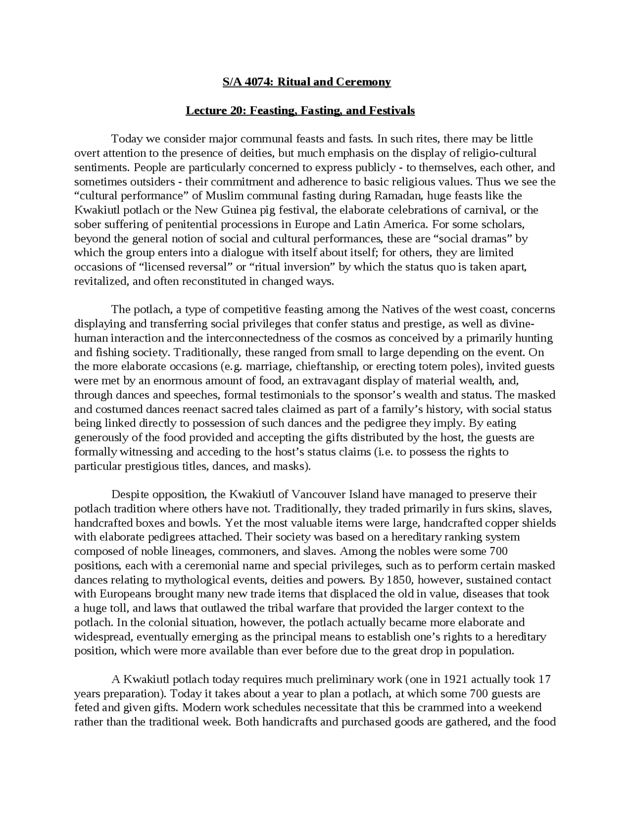 Ritual and Ceremony-LectureNotes 20-Sociology - Docsity