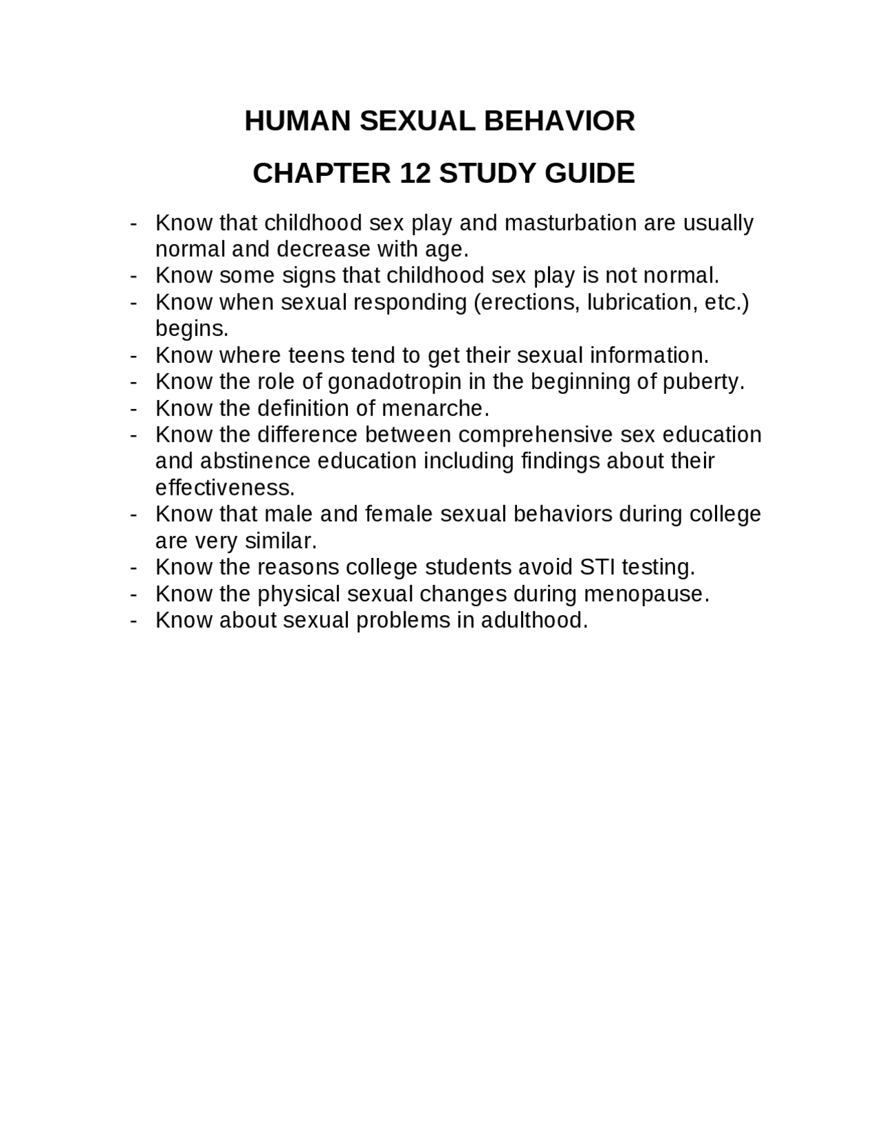 Human Sexual Behavior - Study Guide | PSY 3413 | Study notes Psychology ...