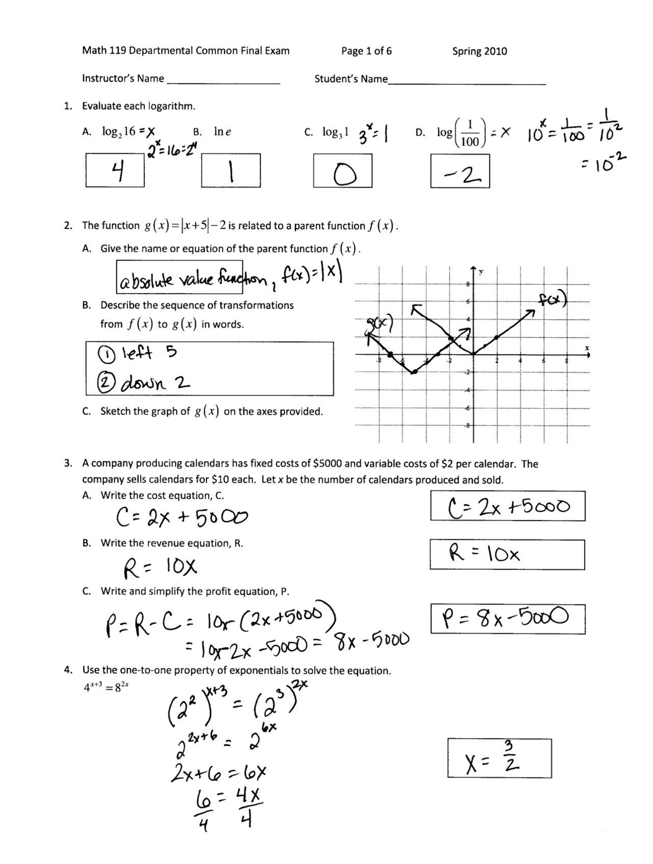 25 Questions with Solutions for College Algebra | MATH 119 | Study ...