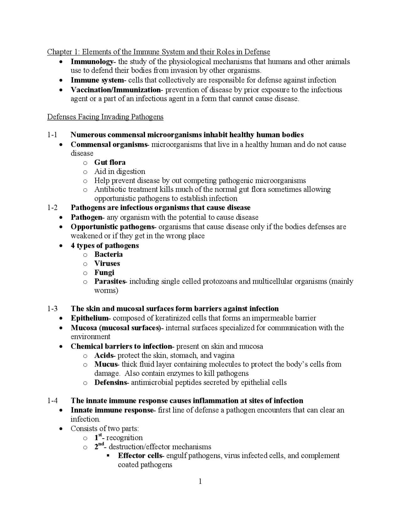 Elements of Immune System and their Roles in Defense | BIO 4413 - Docsity