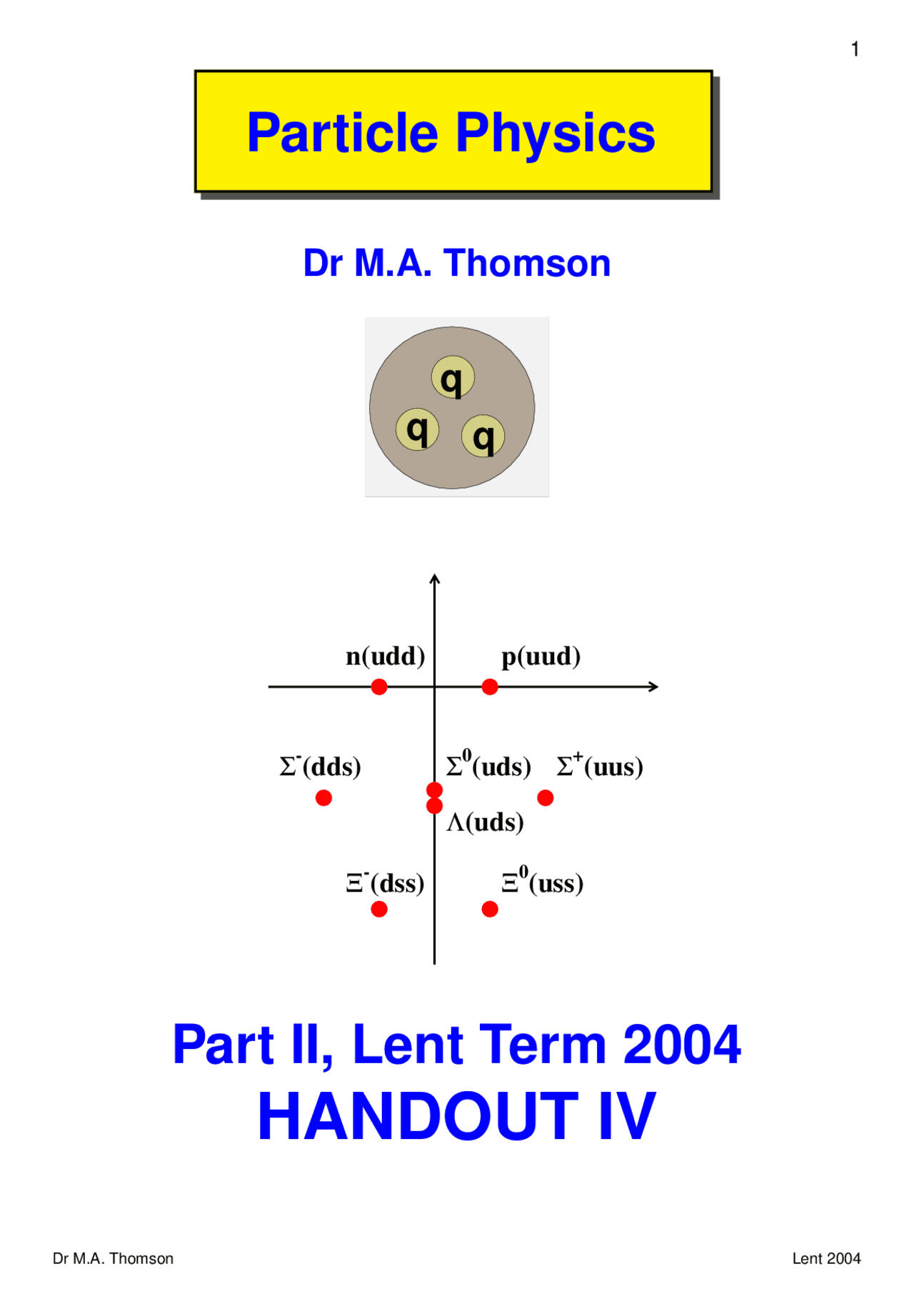 Particle Physics Math Answer Particle Physics Part II-Handout 4 2004-Physics - Docsity