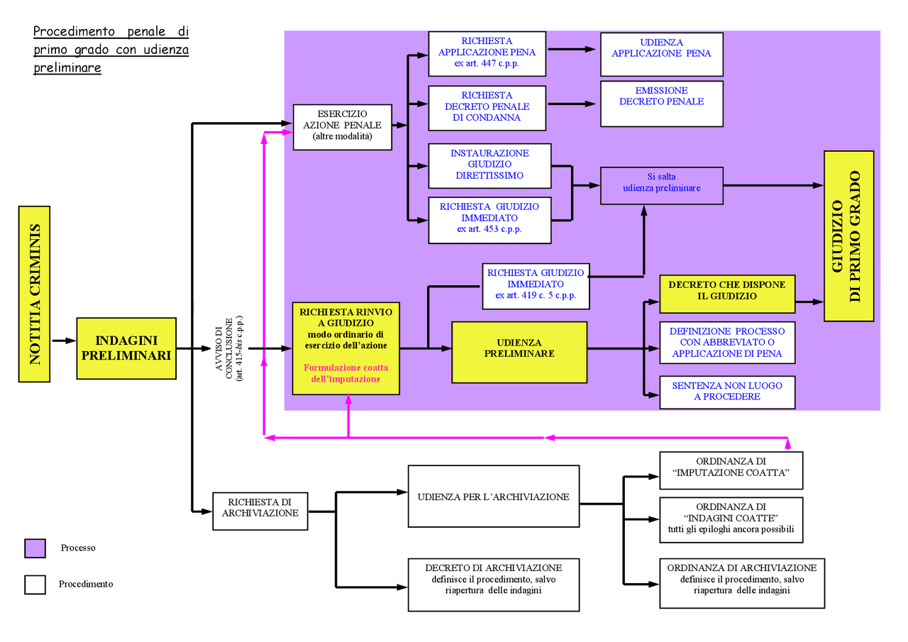 Schema procedimento penale di primo grado | Schemi e mappe concettuali