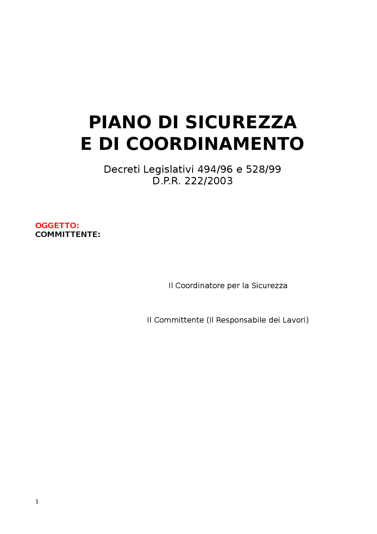 Piano di sicurezza e di coordinamento Docsity