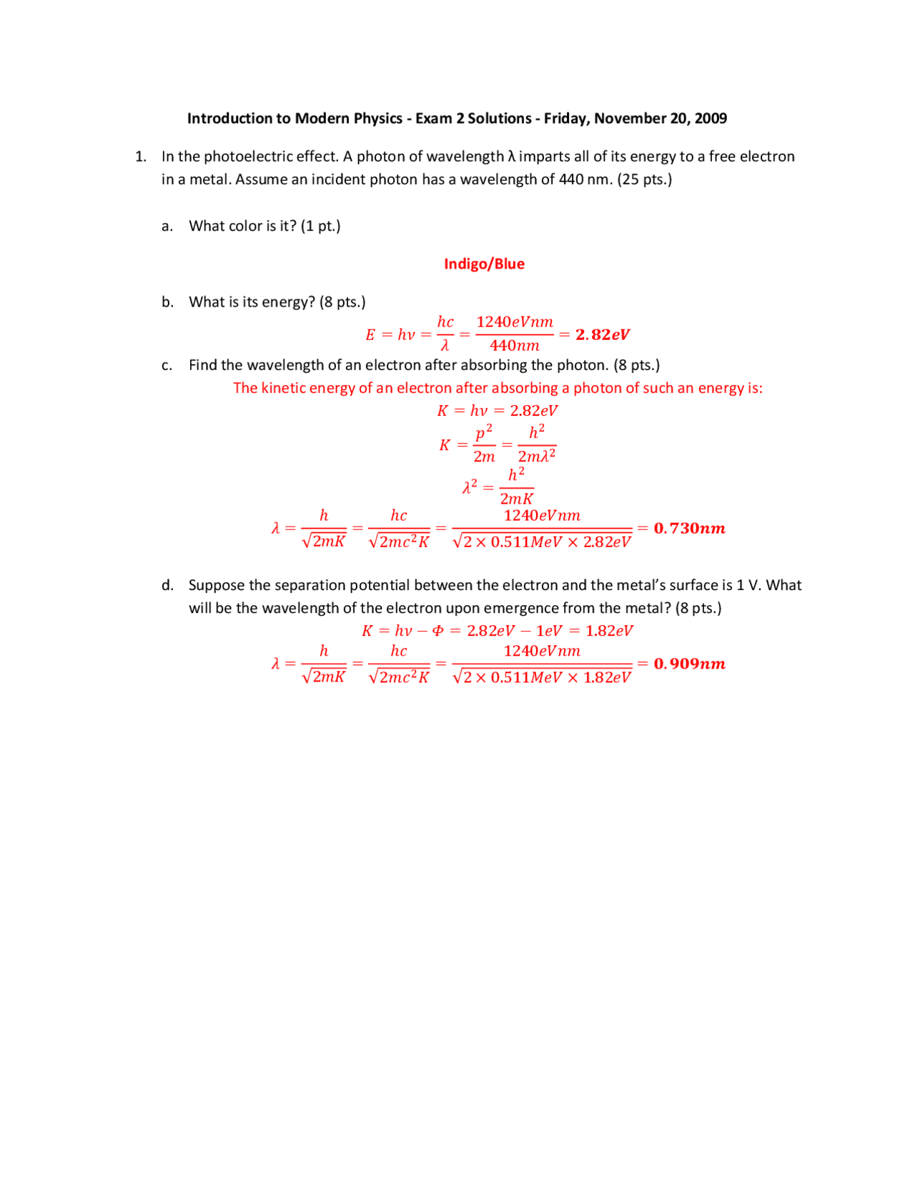 5 Questions on Introduction to Modern Physics with Solution - Exam 2 ...