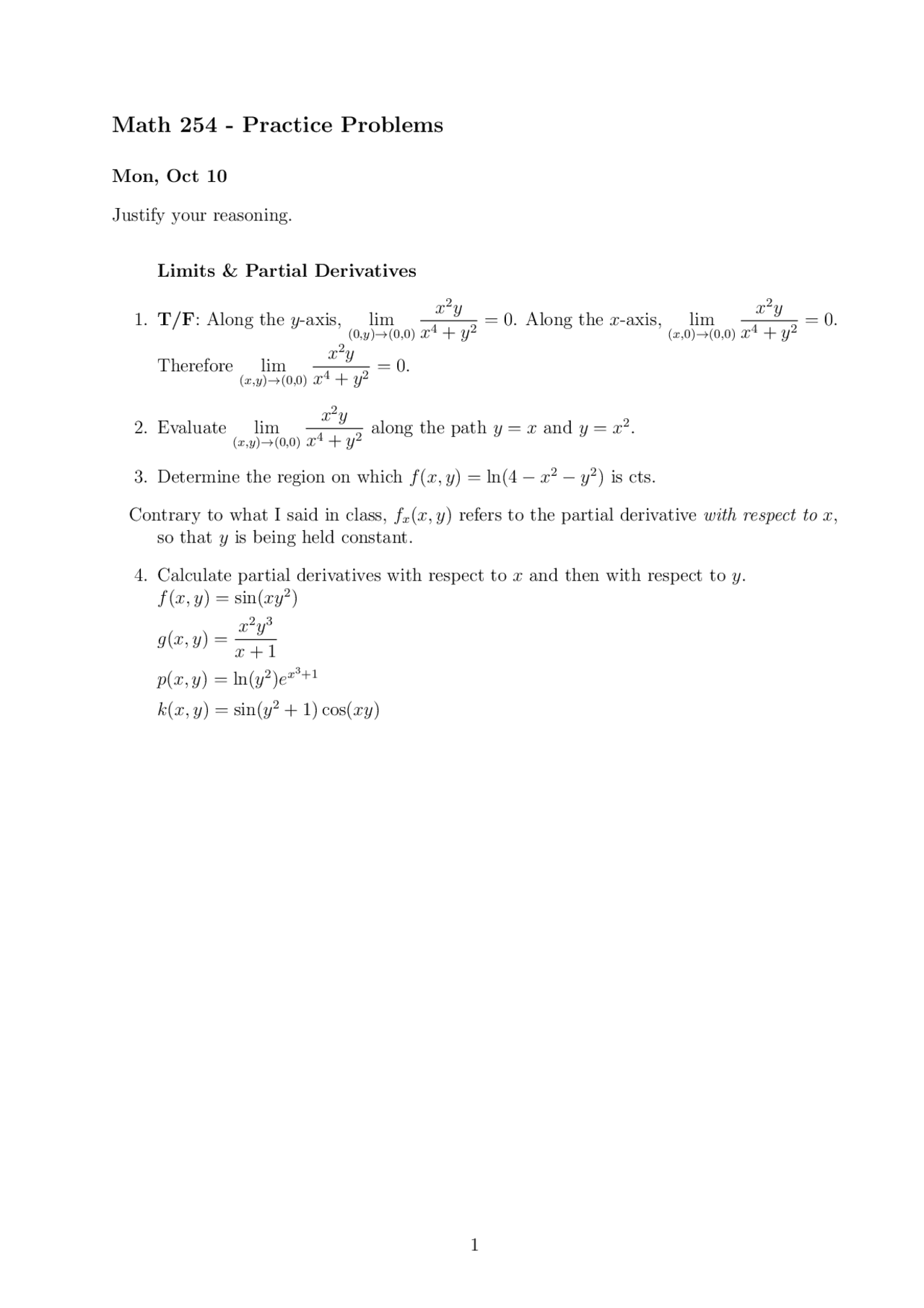 Limits and Partial Derivatives - Calculus IV - Practice Problems | MTH ...