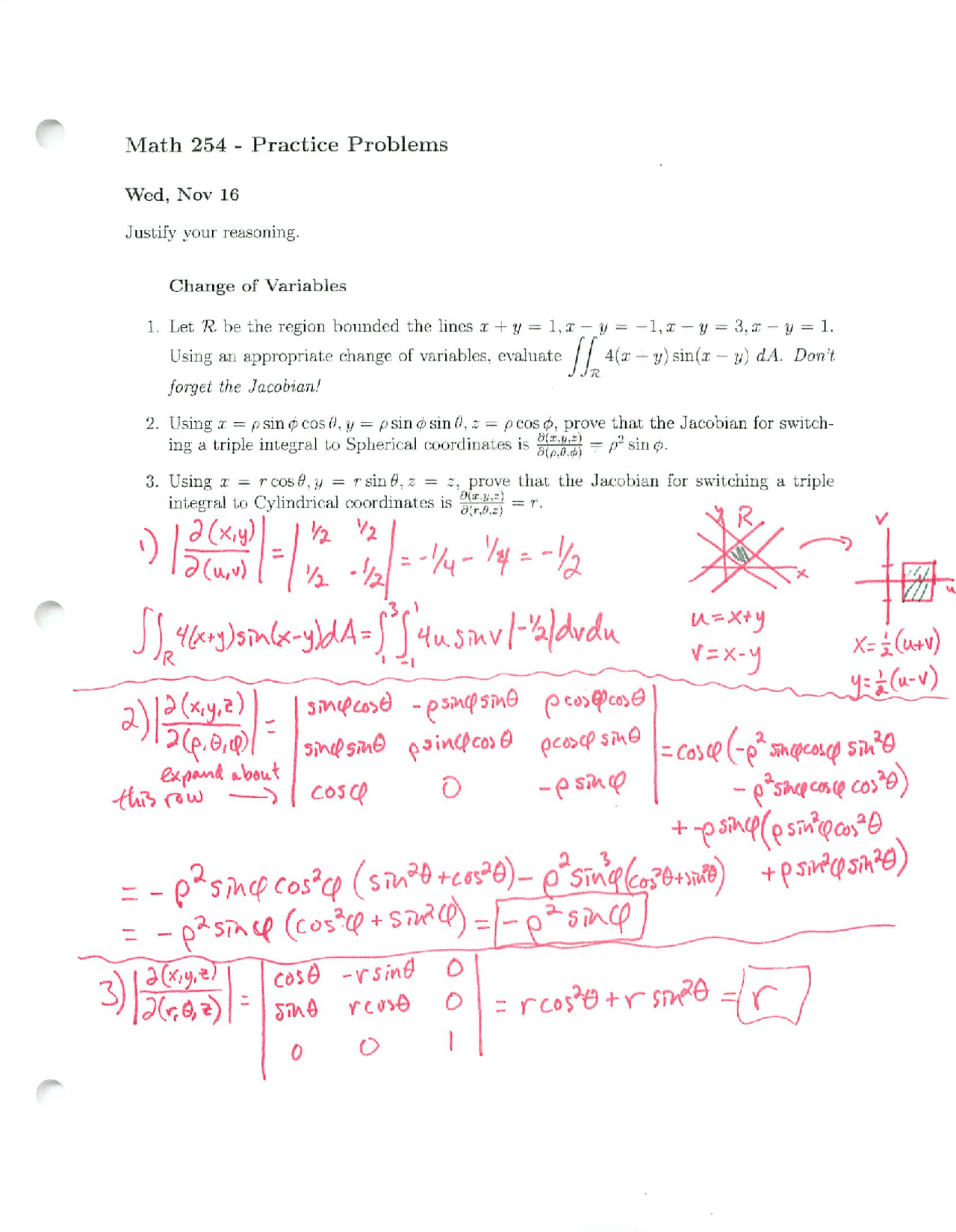 Practice Problems with Solution - Calculus IV | MTH 254 - Docsity