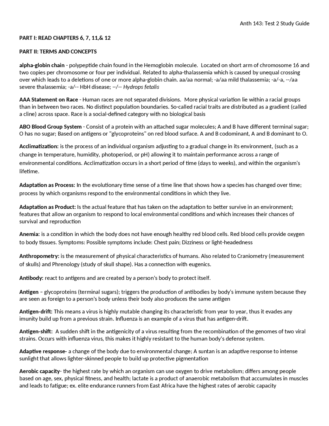 Exam 2 Study Guide - Human Evolution and Adaptation | ANTH 143 - Docsity