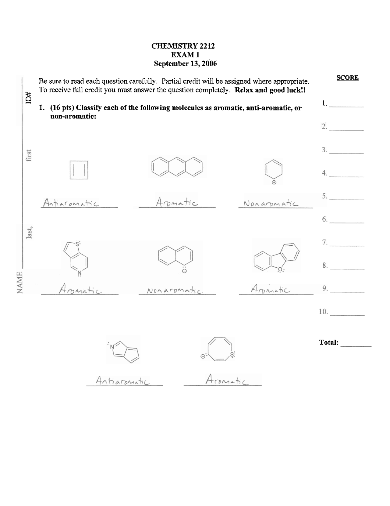 Exam 1 with Resolution - Modern Organic Chemistry II | CHEM 2212 - Docsity