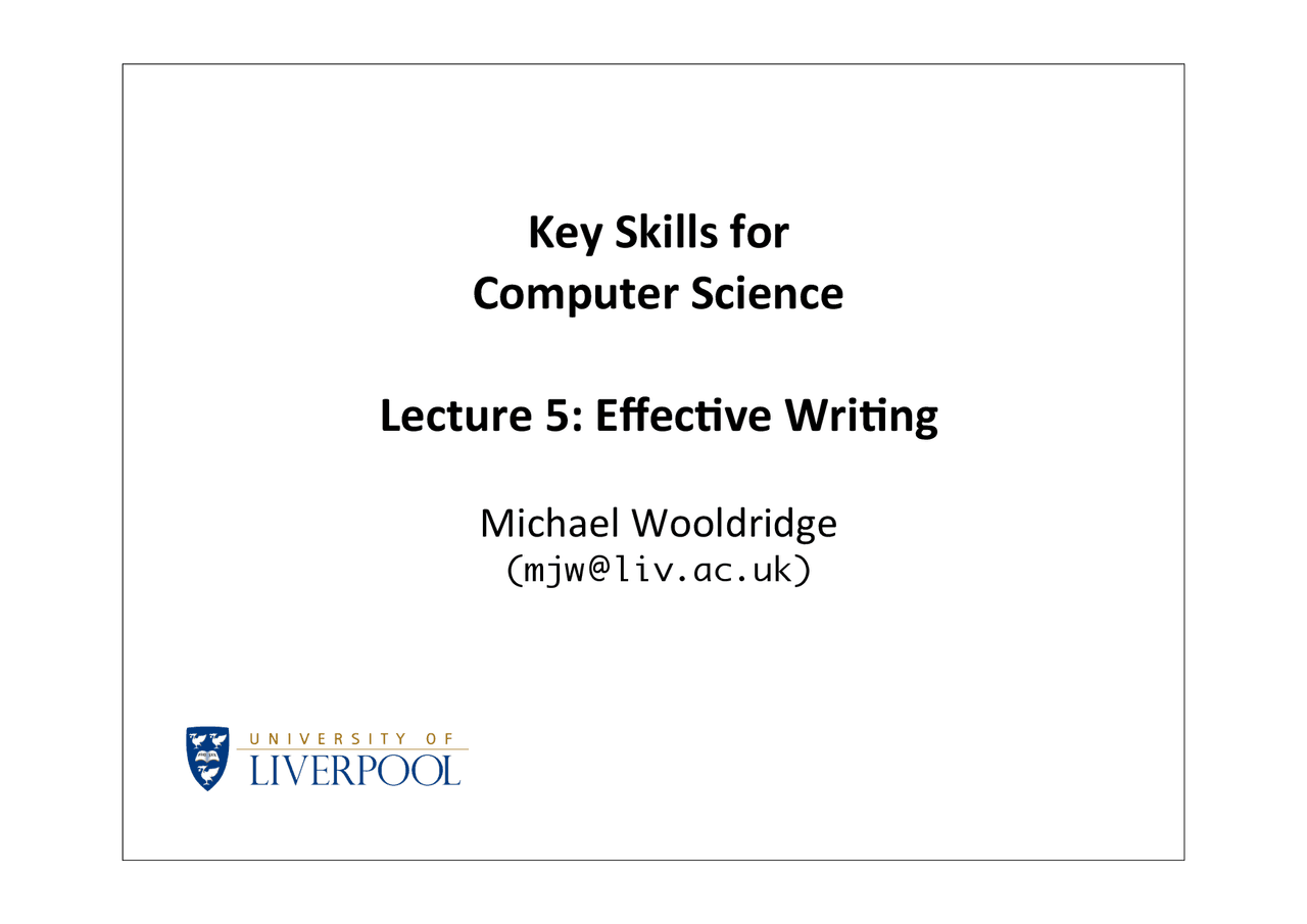 Computer Studies Writing Effective Writing-Key Skills for Computer Science-Lecture 05 Slides ...