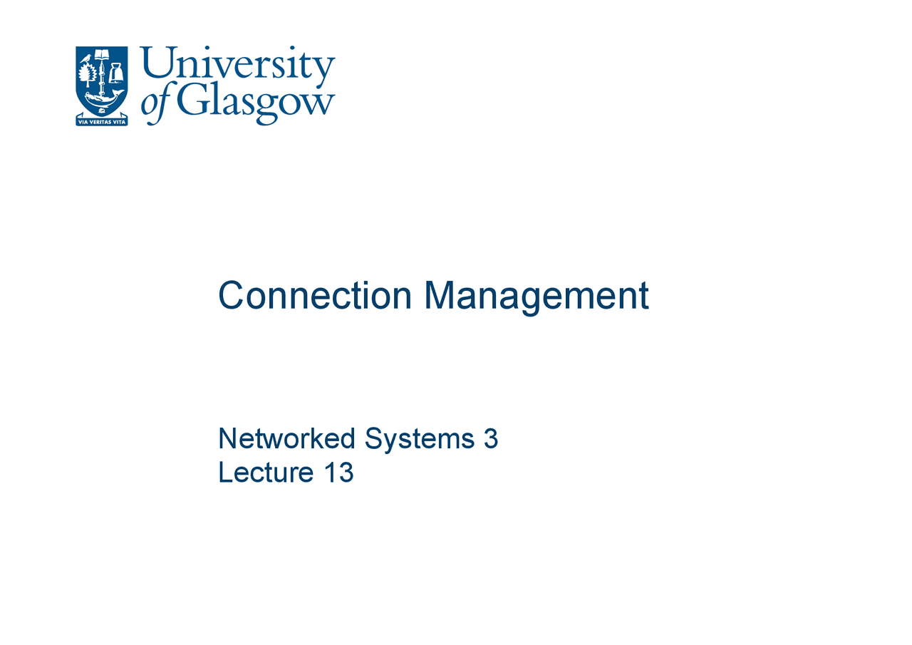 Connection Management,-Introduction to Networks-Lecture 13 Slides ...